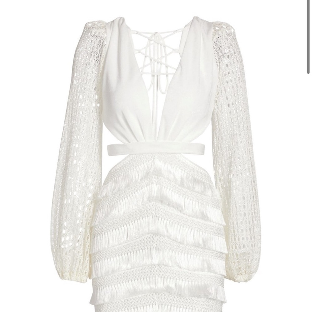 Eyelet & Fringe Mini Dress White